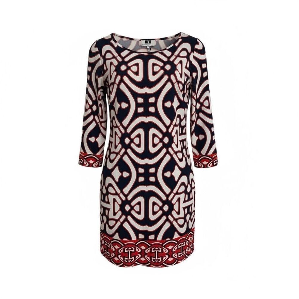 Laundry By Design Quarter Sleeve Geometric Shift Dress Navy Orange‎ Size 12